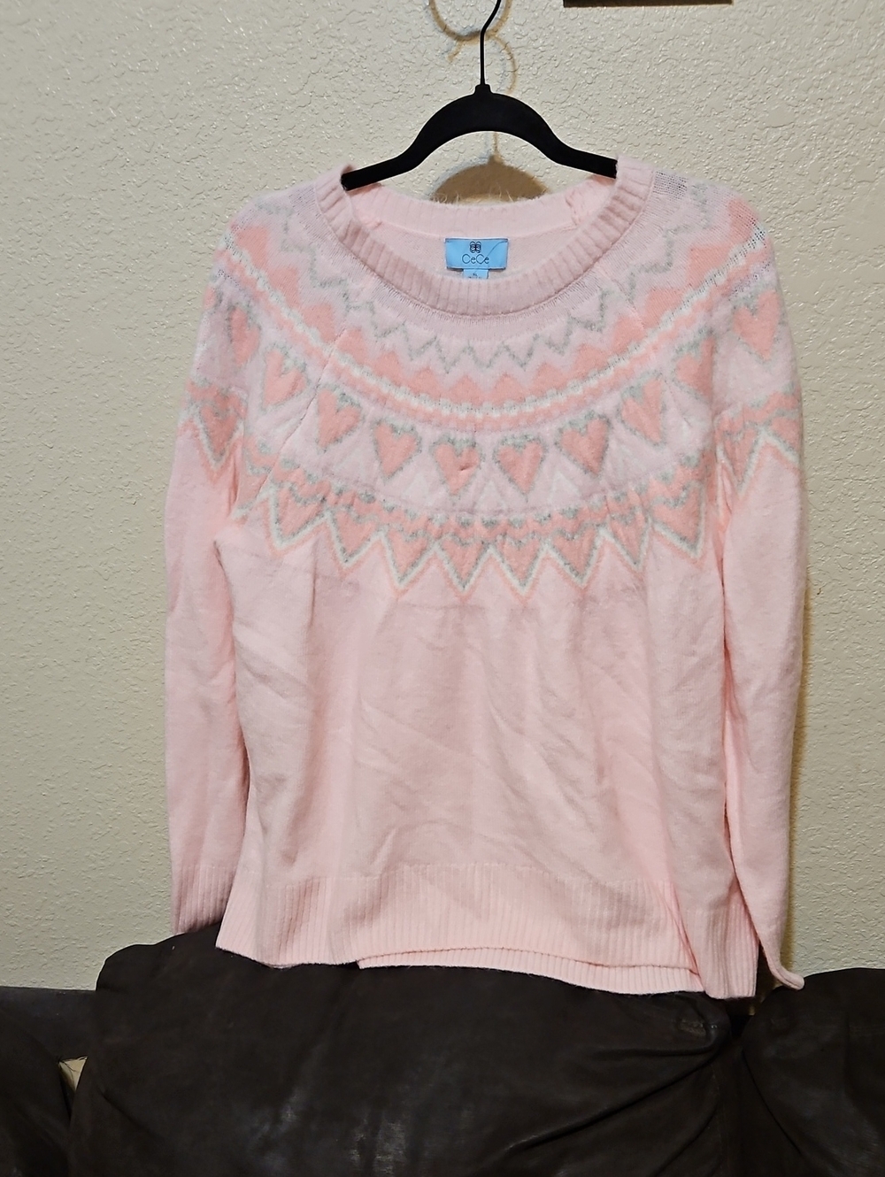 CeCe Light Pink Fair Isle Crewneck Sweater